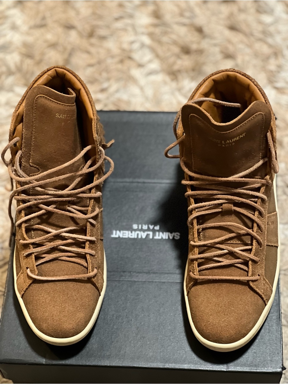 Saint Laurent Men's Tan Suede High-Top Sneakers